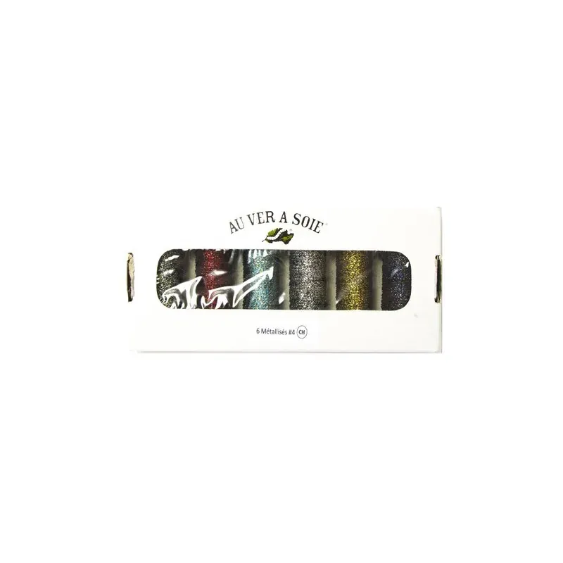 Assortiment 6 fils métallisés tressés 4 pour broder