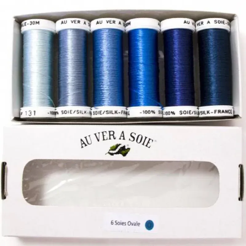 Assortiment Soie Ovale bleu orage, 6 nuances à broder