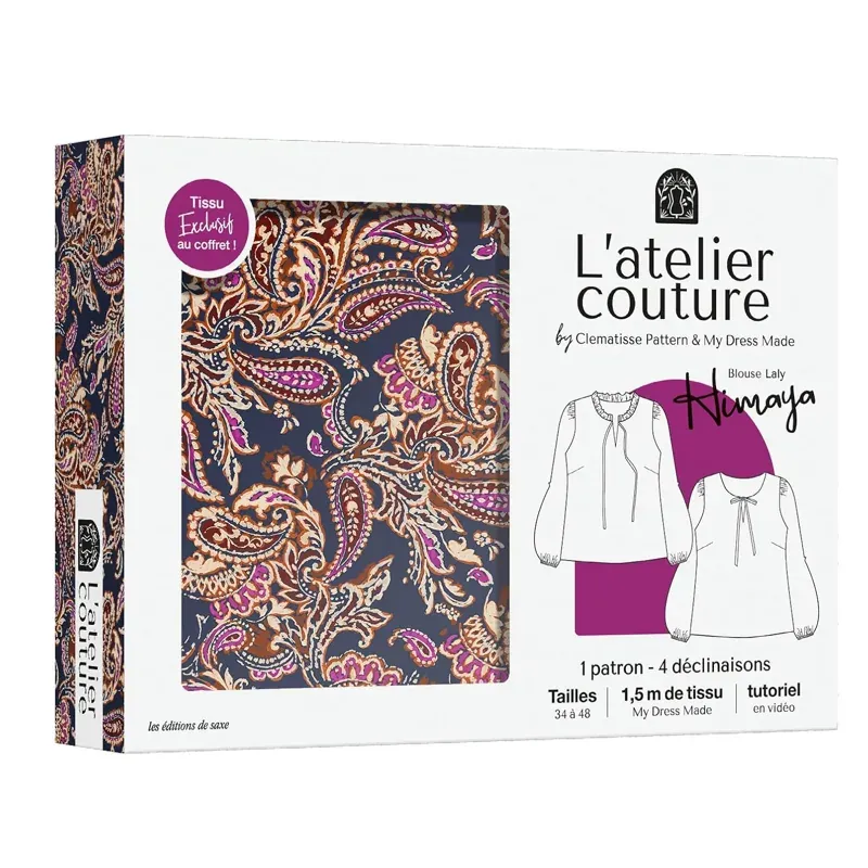 Coffret couture blouse Laly, tissu Himaya imprimé en France