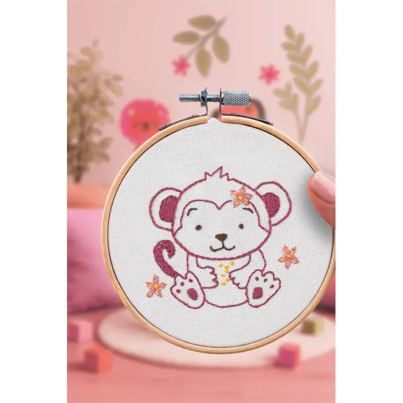 Kit broderie décorative bébé singe pour débuter
