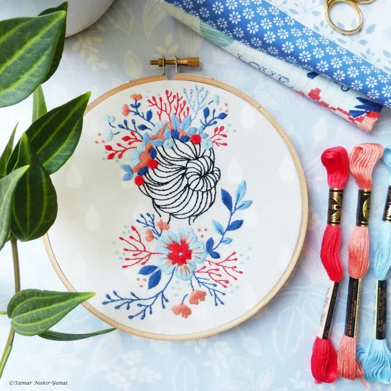 Kit broderie femme couronne de fleurs, 21 x 21 cm