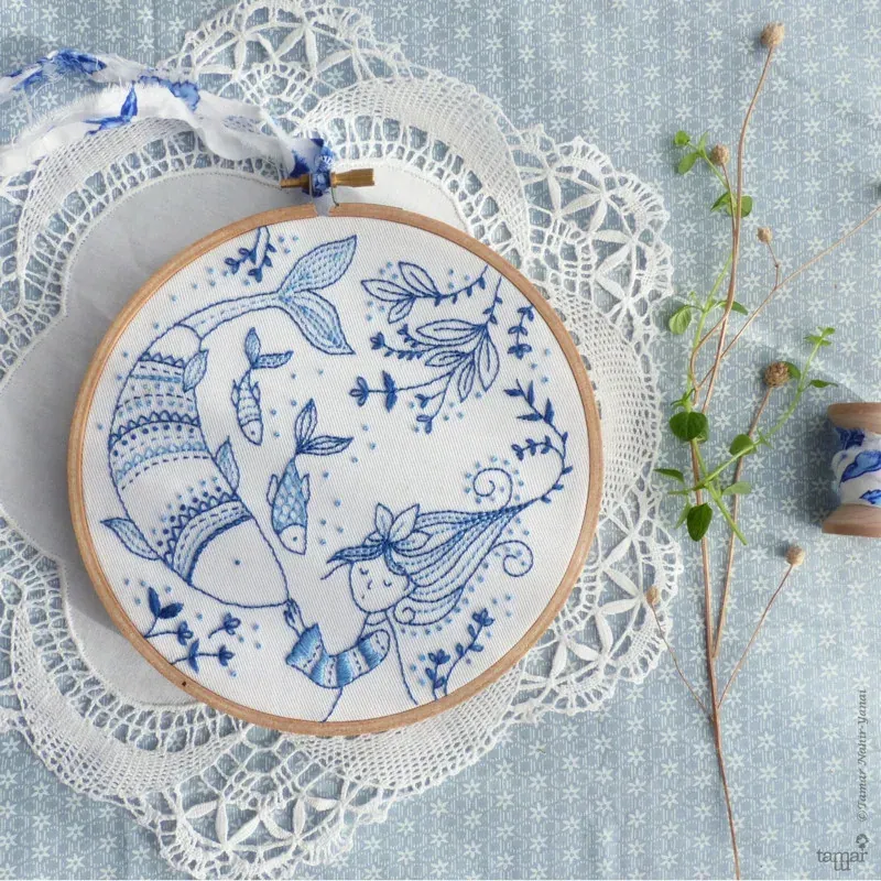 Kit broderie Ocean Princess, mer et personnages, 21 x 21 cm