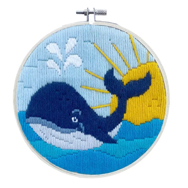 Kit broderie au point lancé baleine, tambour 15 cm