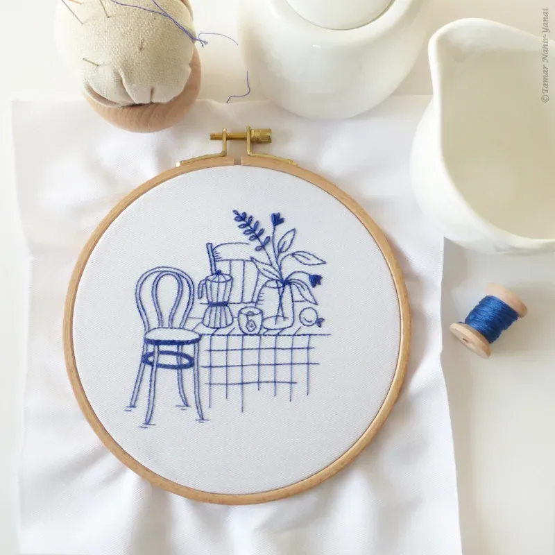 Kit broderie traditionnelle Breakfast in Blue, 21 x 21 cm