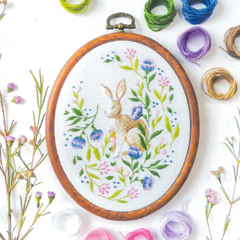 Kit broderie traditionnelle Garden Bunny, 16 x 16 cm
