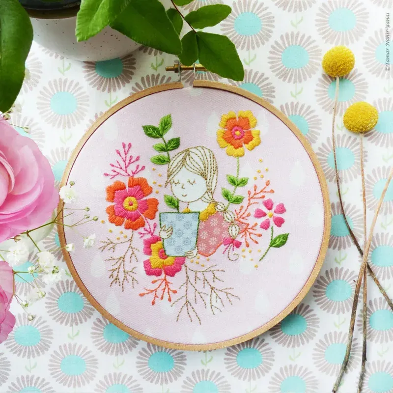 Kit broderie traditionnelle Garden Lady, 21 x 21 cm