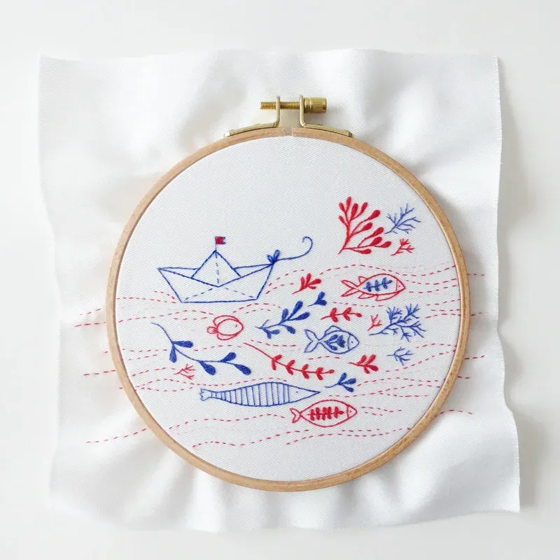 Kit broderie traditionnelle Sailing Upstream, 21 x 21 cm