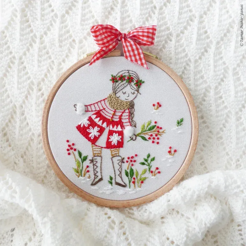 Kit broderie traditionnelle Snowy Girl, 16 x 16 cm
