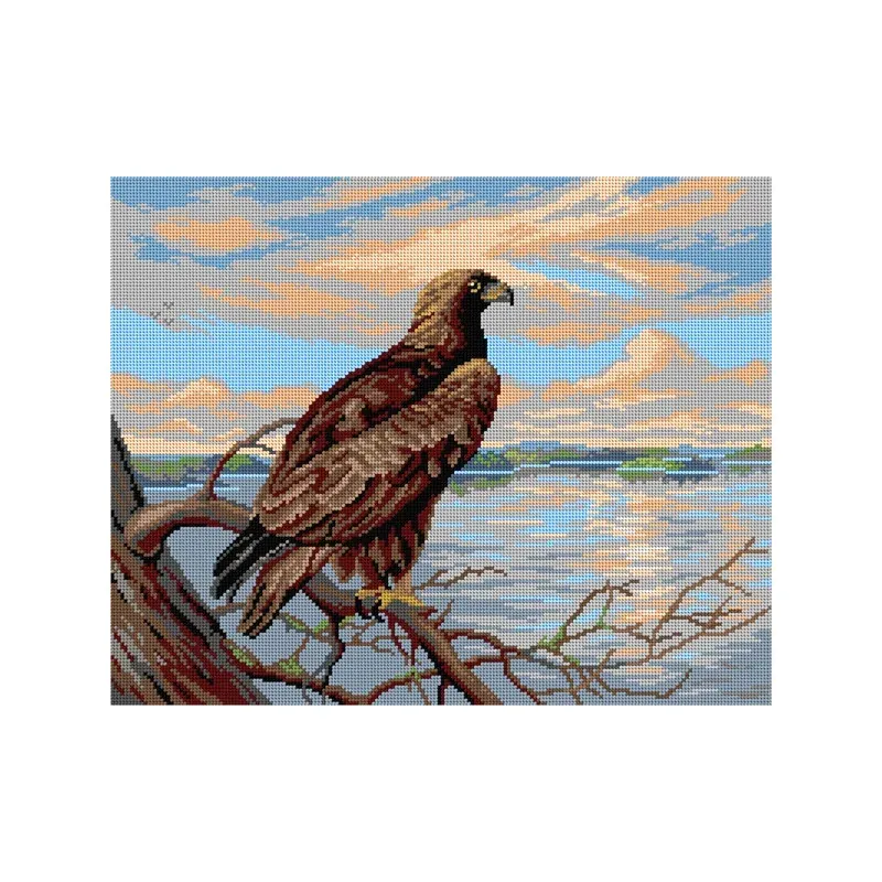 Kit canevas l’aigle sur le lac, toile coton 40 x 50 cm