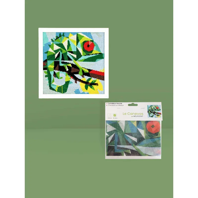 Kit canevas caméléon perché coloré, 30 x 30 cm