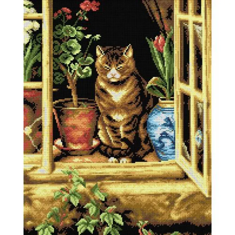 Kit canevas chat à la fenêtre Orchidea, 40 x 50 cm