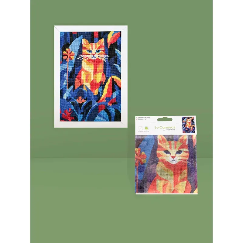 Kit canevas chat nocturne, dessin 20 x 30 cm
