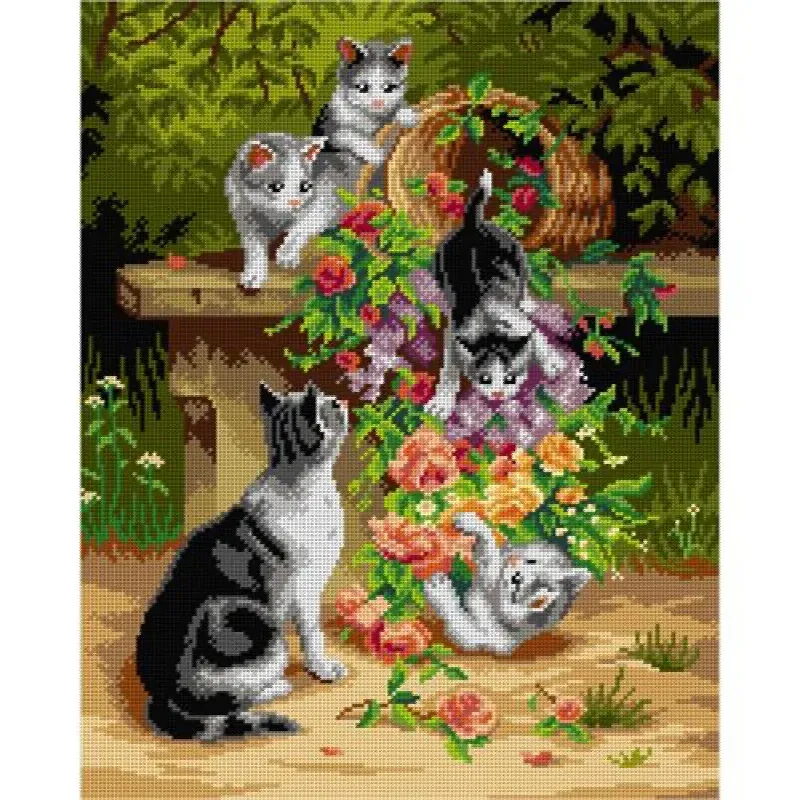 Kit canevas chats sur toile coton antique, 40 x 50 cm