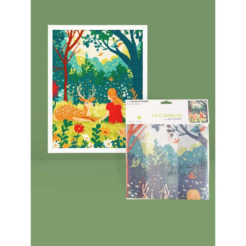 Kit canevas Clairière paisible, jeune fille et biche