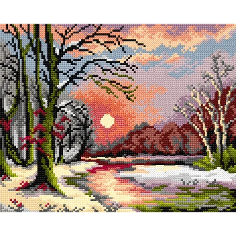 Kit canevas coucher de soleil en forêt, 30 x 40 cm