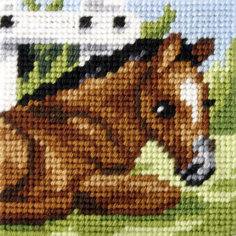 Kit canevas enfant cheval au repos, 16,5 x 16,5 cm
