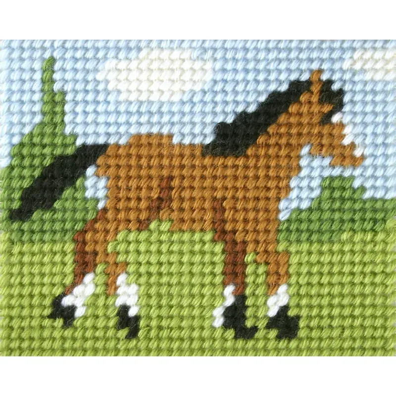 Kit canevas enfant cheval au demi-point, 17 x 20,5 cm