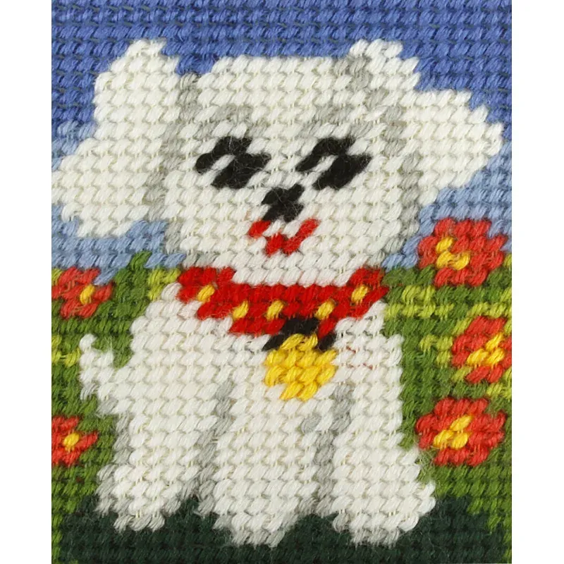 Kit canevas enfant chien blanc Orchidea, 17 x 20,5 cm