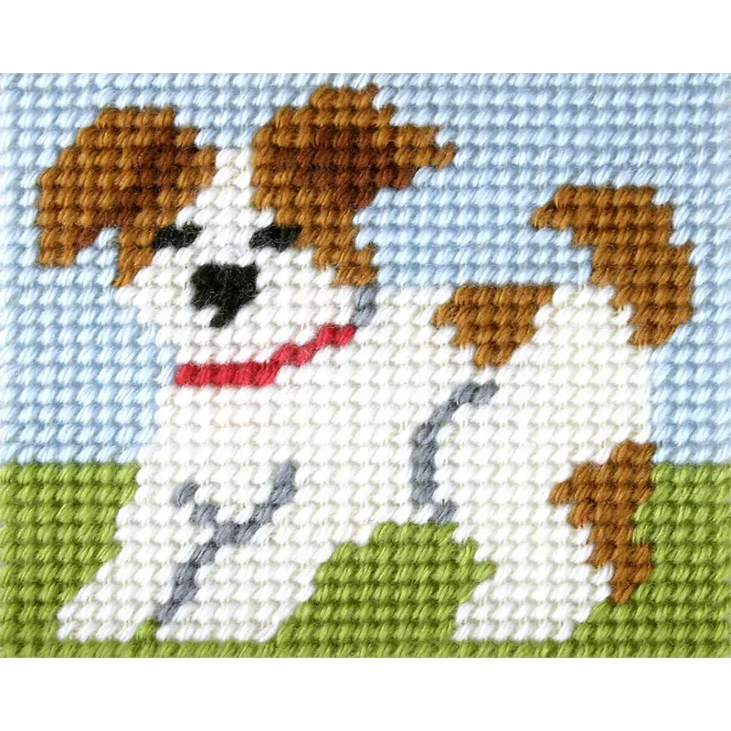 Kit canevas enfant chiot dans l’herbe, 17 x 20,5 cm