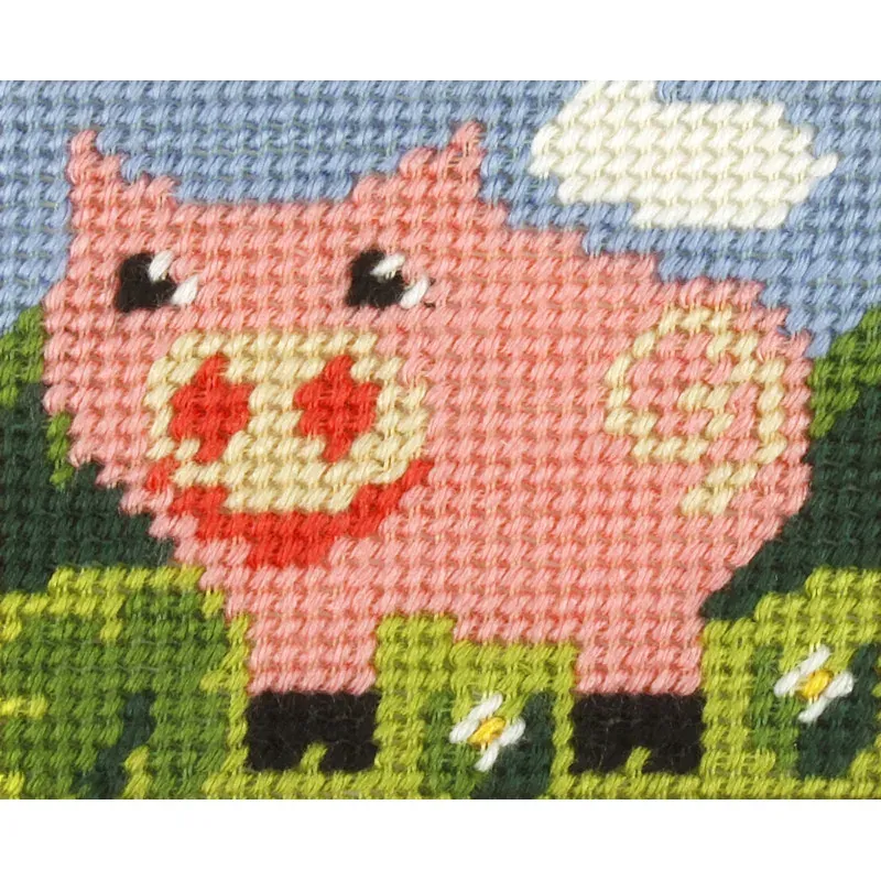Kit canevas enfant cochon rose Orchidea, 17 x 20,5 cm