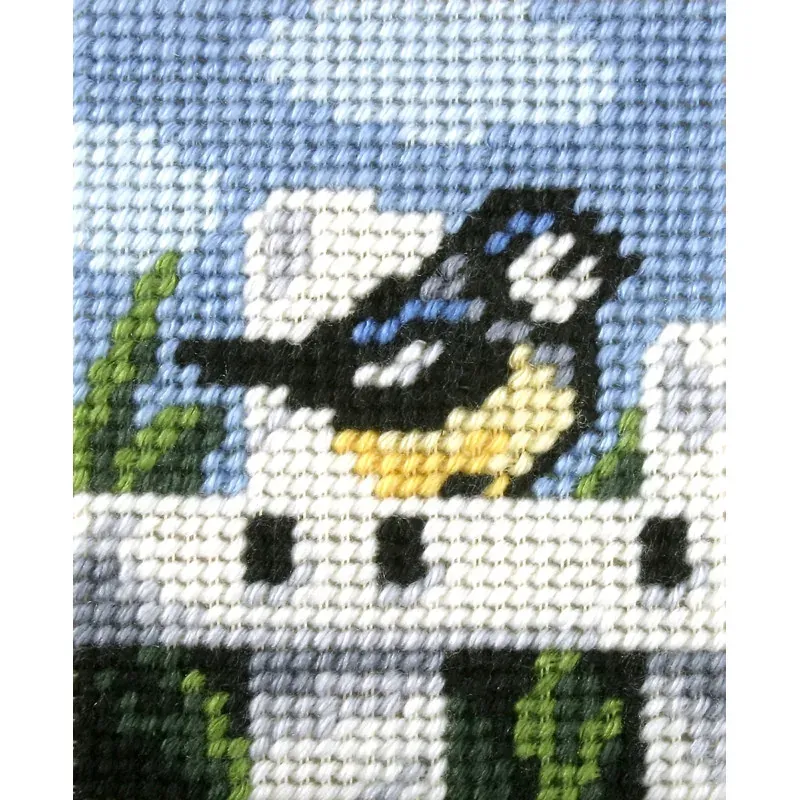 Kit canevas enfant oiseau sur la barrière, 17 x 20,5 cm