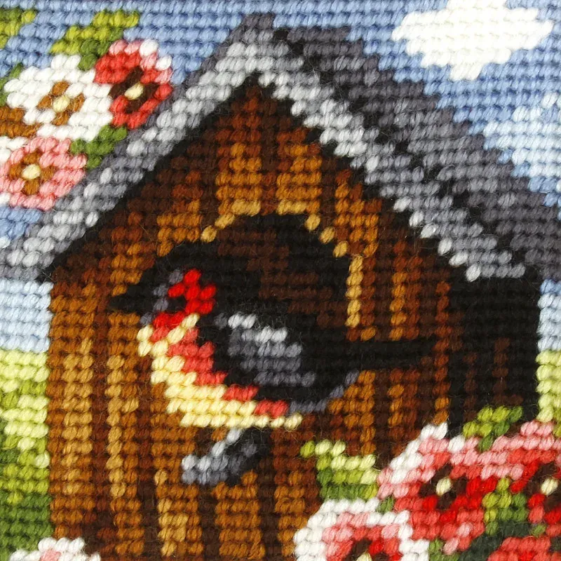 Kit canevas enfant oiseau sur son nichoir, 16,5 x 16,5 cm