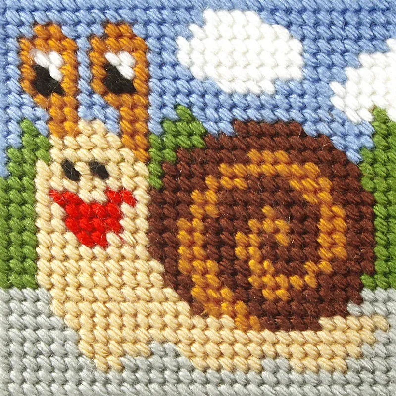 Kit canevas enfant petit escargot, 10,5 x 10,5 cm