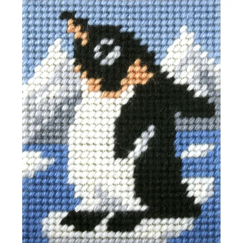 Kit canevas enfant pingouin au demi-point, 17 x 20,5 cm