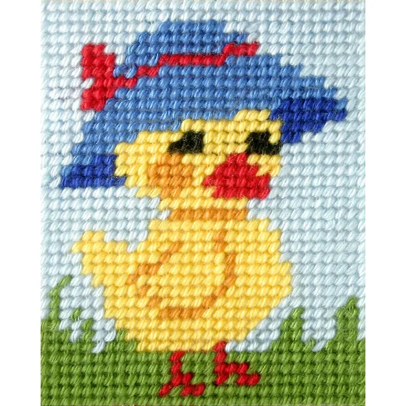 Kit canevas enfant poussin au chapeau, 17 x 20.5 cm