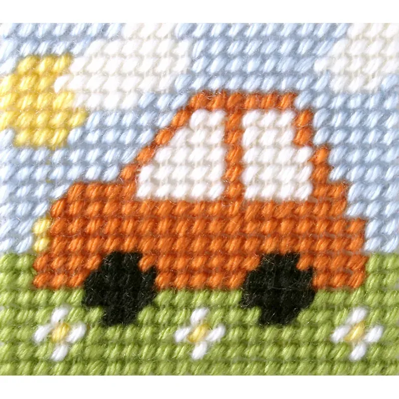Kit canevas enfant voiture orange, 11 x 13 cm