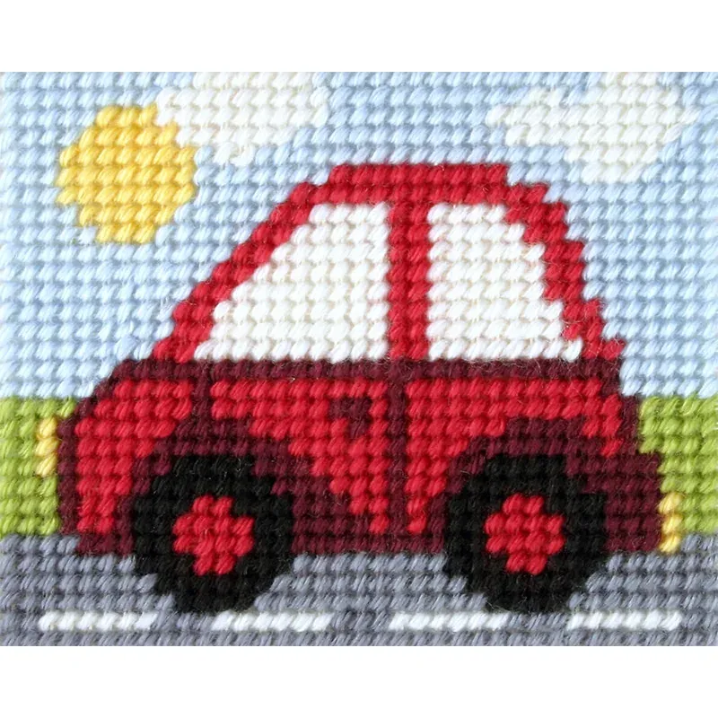 Kit canevas enfant voiture rouge Orchidea, 17 x 20,5 cm