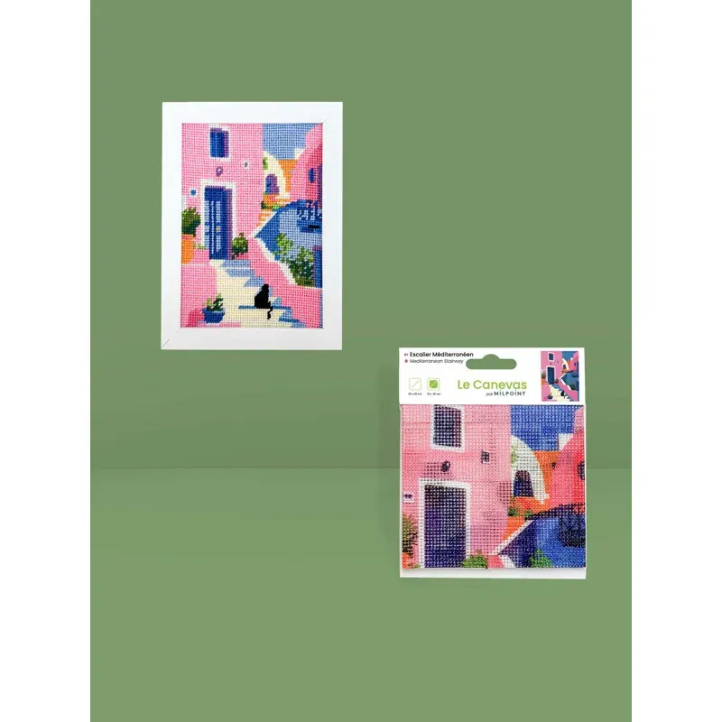 Kit canevas escalier méditerranéen, 15 x 20 cm