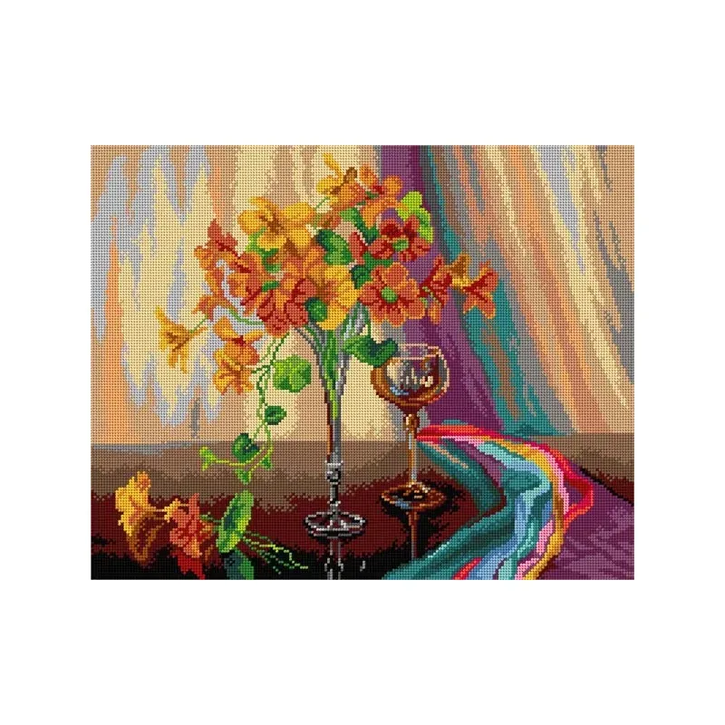 Kit canevas fleur et verre de vin d’après Rubritius