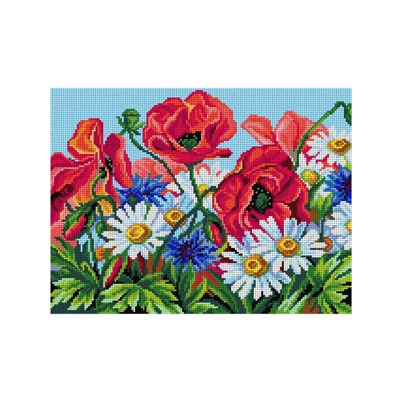 Kit canevas fleurs sauvages sur toile blanche, 30 x 40 cm
