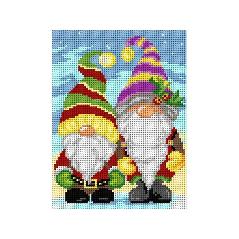 Kit canevas gnomes de Noël en coton, 18 x 24 cm