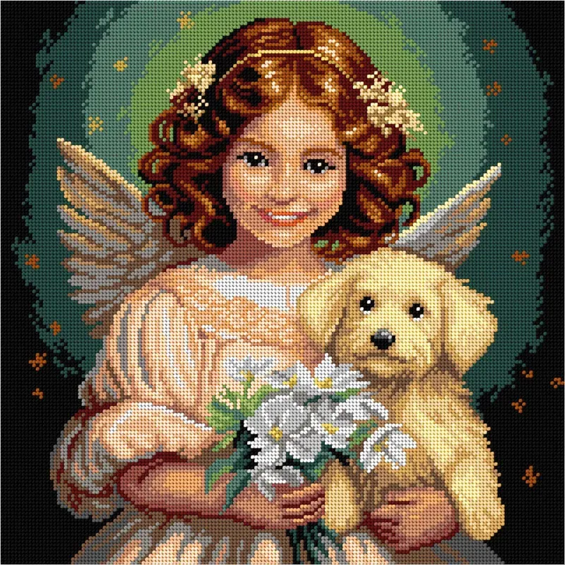 Kit canevas l’ange et le petit chien, 30 x 40 cm
