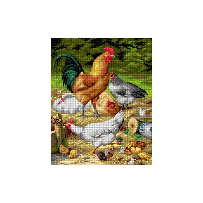 Kit canevas la basse-cour sur toile blanche, 40 x 50 cm