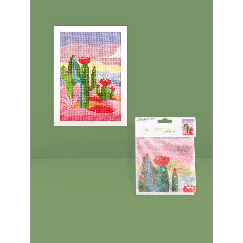 Kit canevas Le rivage des cactus, 20 x 30 cm
