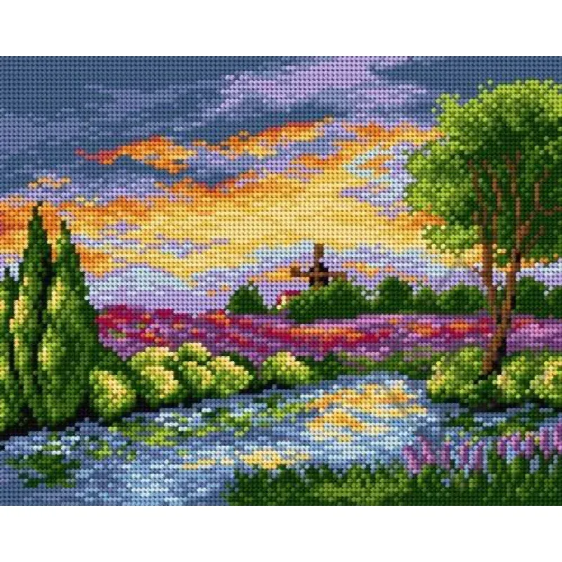 Kit canevas moulin dans la nuit, 24 x 30 cm