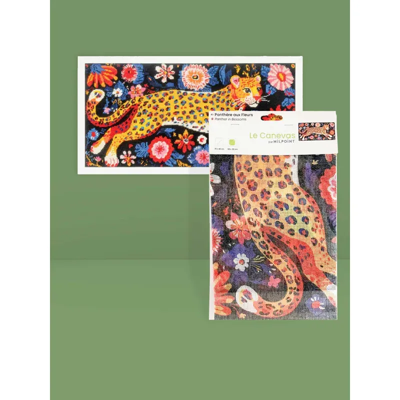 Kit canevas Panthère aux fleurs, 30 x 60 cm