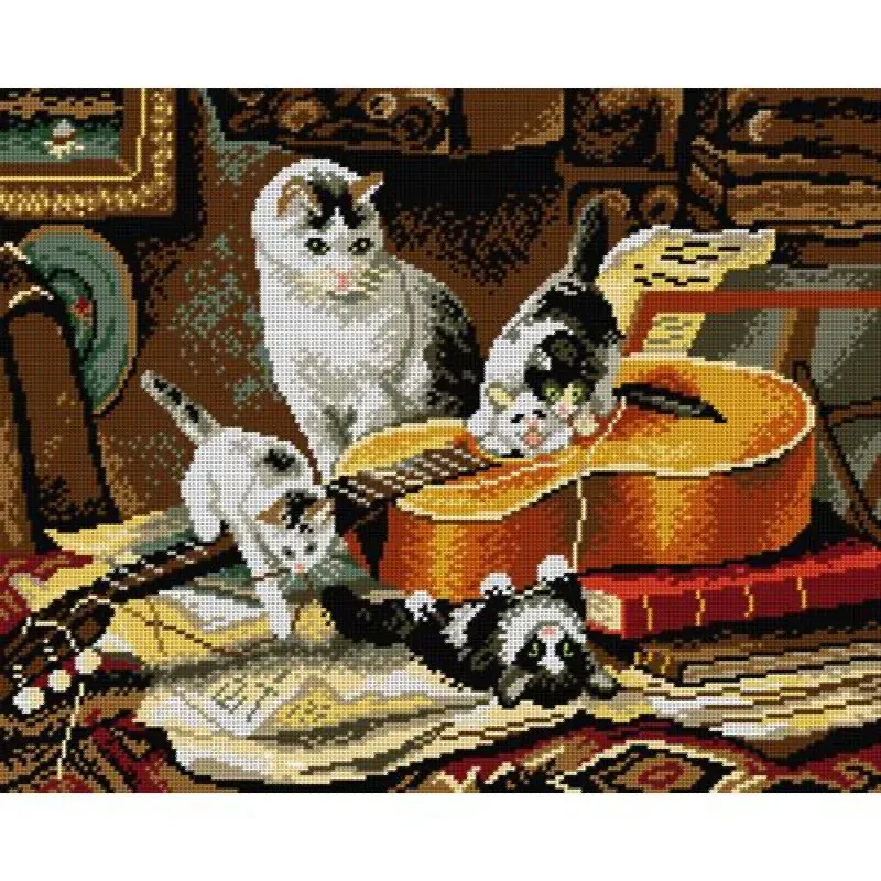 Kit canevas petits chats guitaristes, 40 x 50 cm