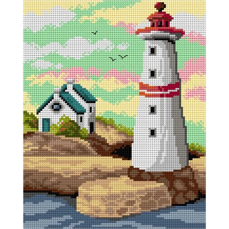 Kit canevas le phare sur la côte en coton, 24 x 30 cm
