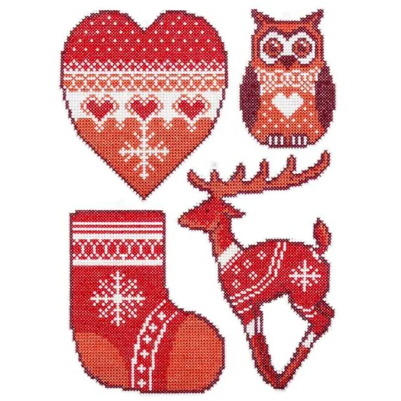 Kit canevas plastique Noël, cœur, hibou, renne et botte