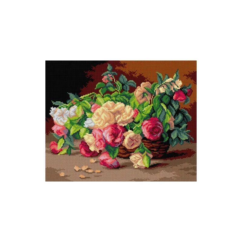 Kit canevas roses dans panier d’après Biva, 40 x 50 cm