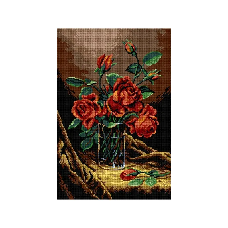 Kit canevas roses rouges dans un vase, 40 x 60 cm