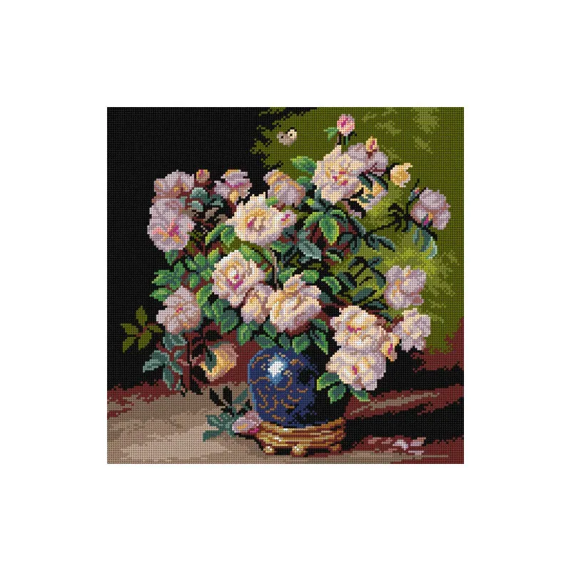 Kit canevas roses dans un vase d’après Kreyder, 40 x 40 cm
