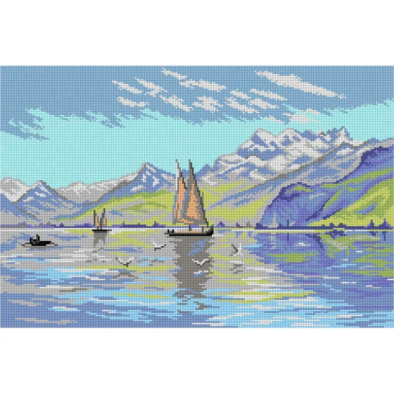 Kit canevas Sur le lac sur toile coton, 40 x 60 cm