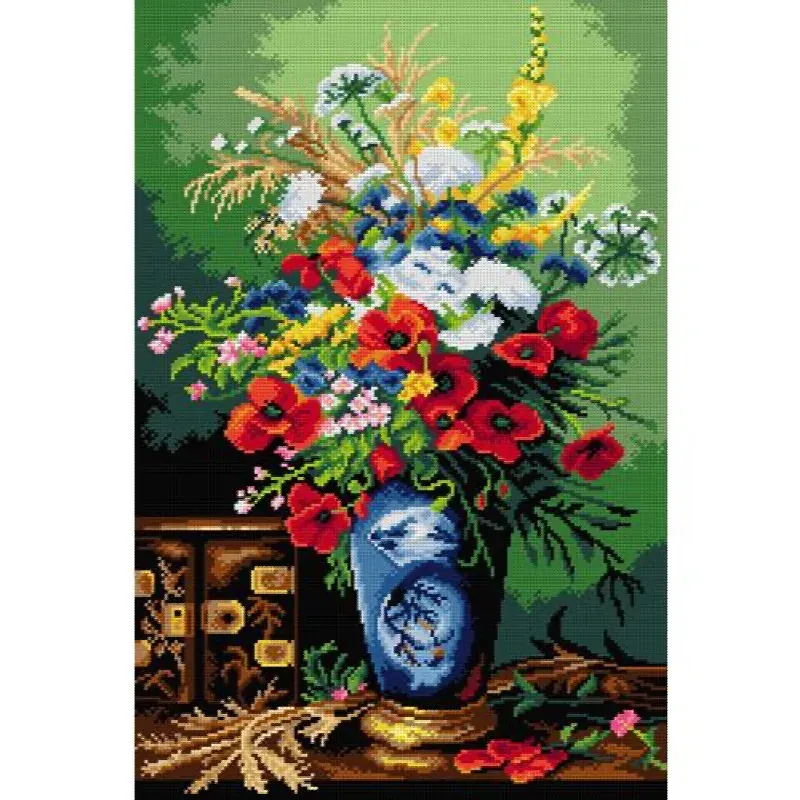 Kit canevas vase flamboyant, fleurs, 40 x 50 cm