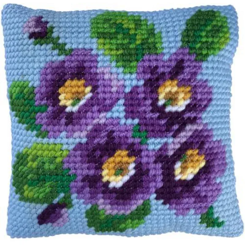 Kit coussin canevas bouquet de primevères, 22 x 22 cm