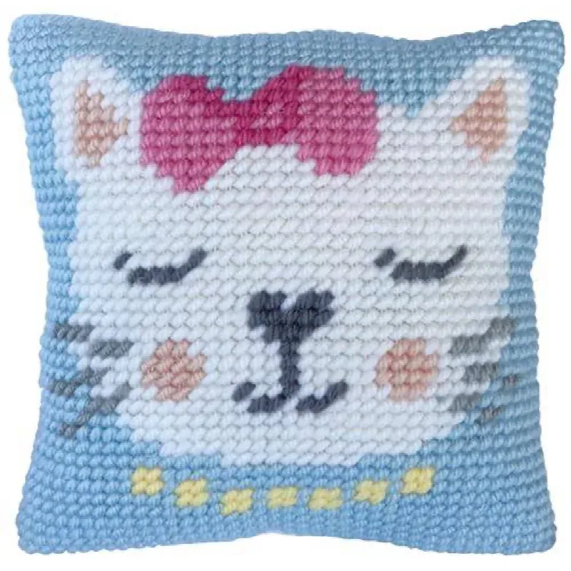 Kit coussin canevas petit chat au demi point, 22 x 22 cm